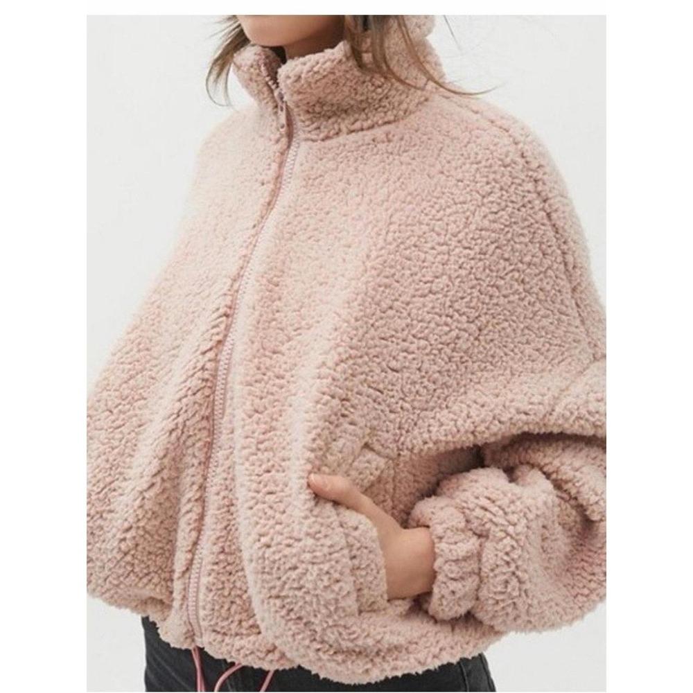 Urban Outfitters teddy fleece jacket in a soft blush pink